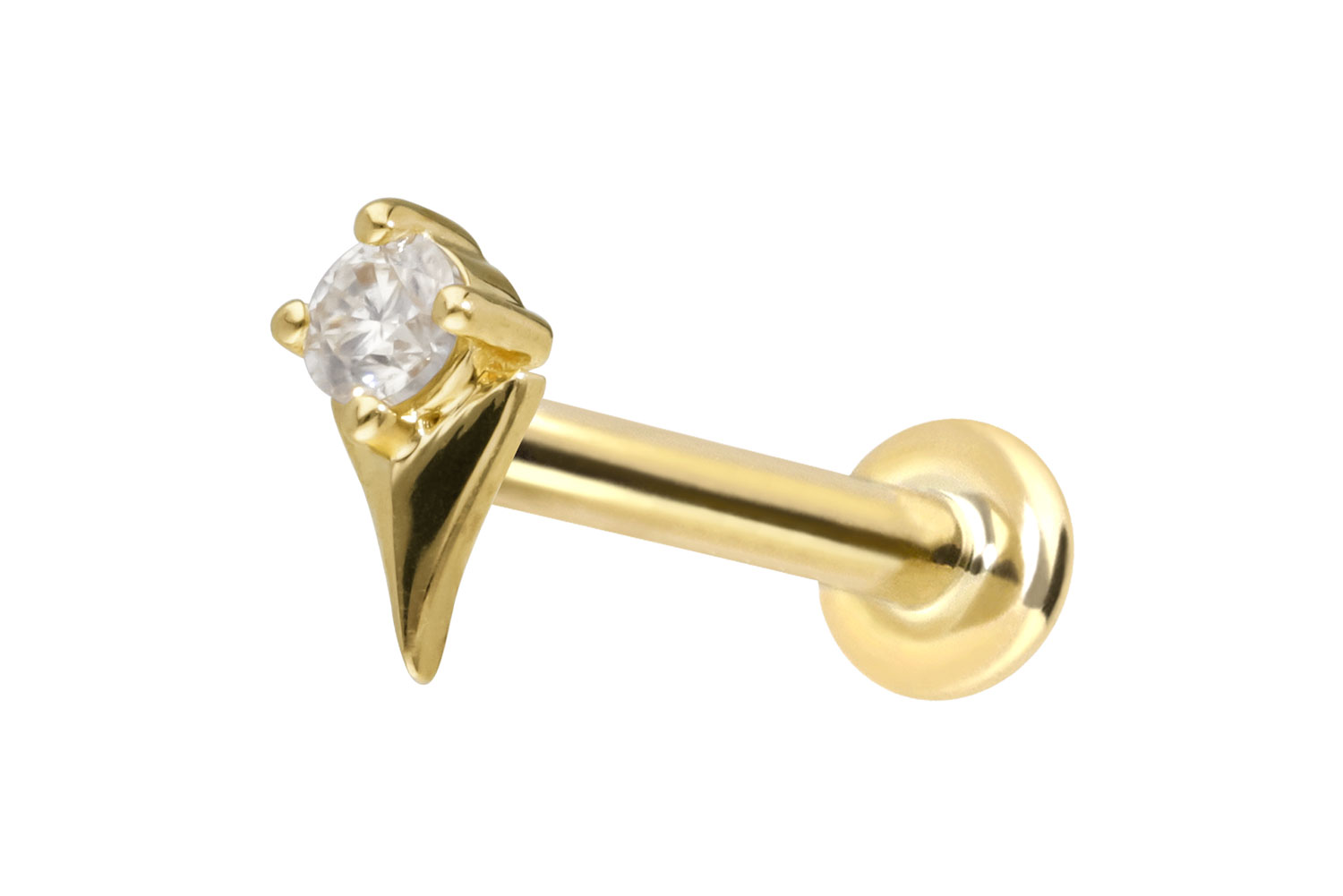 14 Karat Gold Labret Piercing mit Push Fit MOISSANIT + PFEILSPITZE